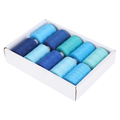10 Rolos de Linha de Costura Azul Conjunto Tom Frio Acessórios Domésticos DIY 1000 Jardas por Rolo 402