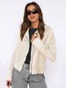 Women's Beige Knit Hooded Zip-Up Jacket with Pockets, Casual Loose Fit Pullover Coat