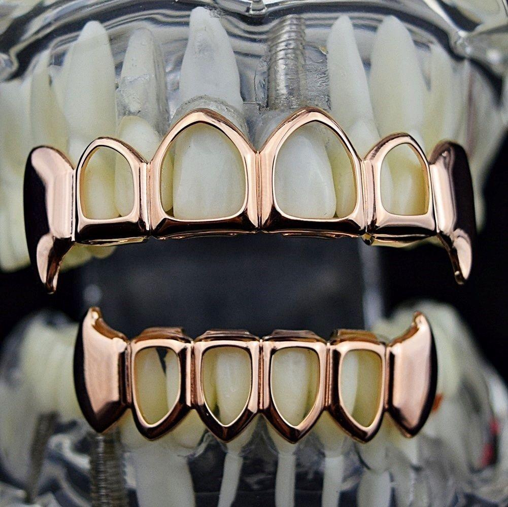 925 Sterling Silver Rapper Iced Out Hollow Design Grills Teeth Grillz Top Bottom Teeth Men Plain Hiphop Vampire Grillz for Teeth