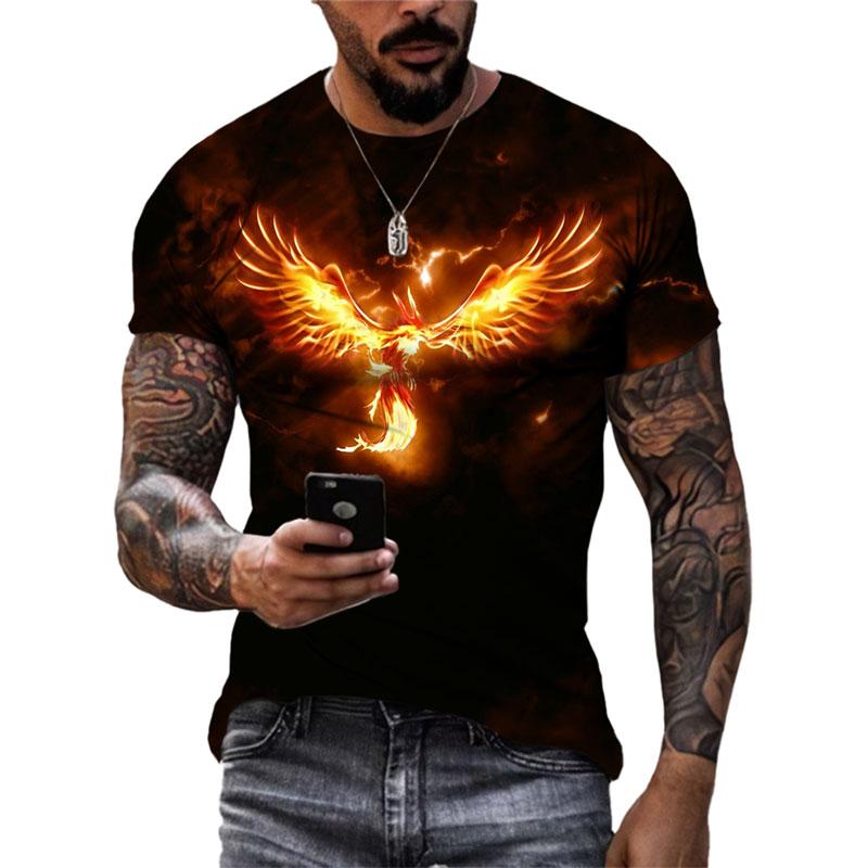 Léto Nová móda Cool Divine Bird Phoenix grafická trička Muži Neformální harajuku 3D potištěné streetwear s kulatým výstřihem Trička Topy