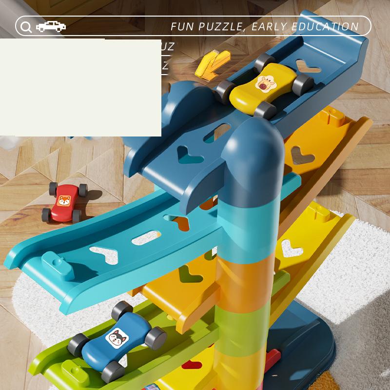 Kinderspiele Gleitbahn Auto 2 bis 5 Jahre Trägheitsspielzeug Mehrschichtig Cartoon Puzzle Rutschauto Achterbahn Rennspielzeug