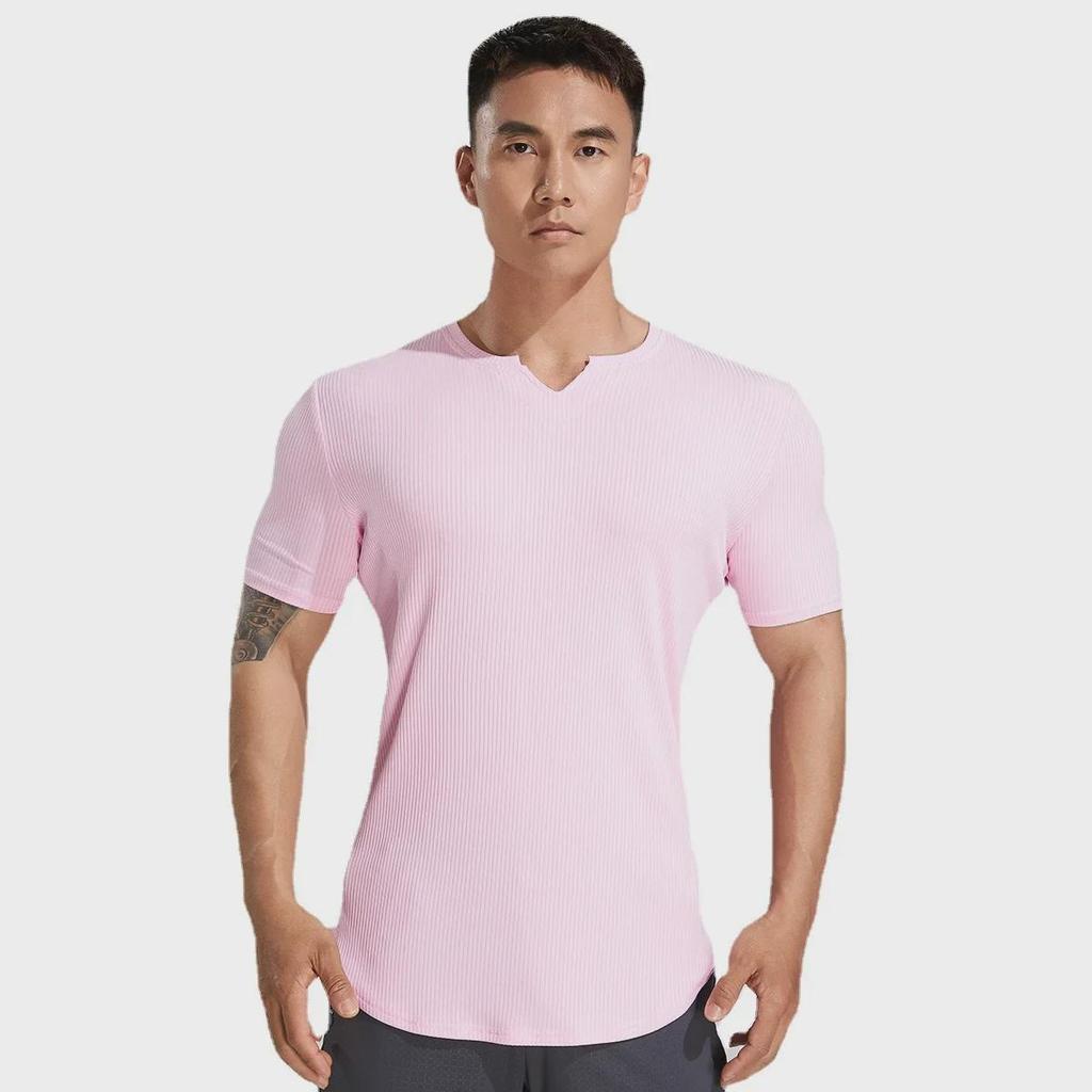 Men's Autumn Fitness Half Tight Short-Sleeve Striped Sports T-Shirt for Basketball & Running