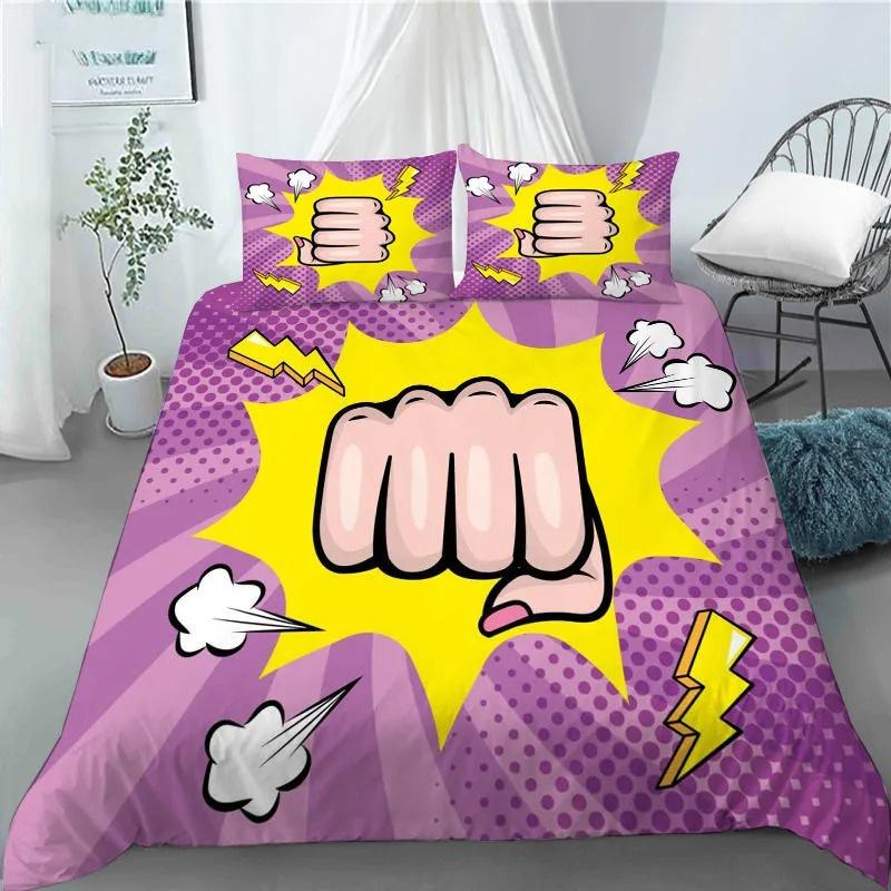 3D Hip Hop Art Style Duvet Cover Cool Rock and Roll Style Quilt Cover with Pillowcase for Kid Home Bedroom Decor King Queen Size