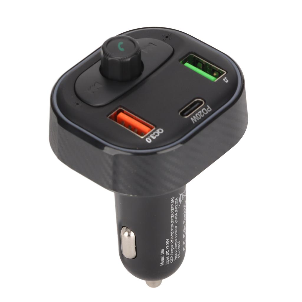 Carbon Fiber Style Multifunction Car Charger Wireless Bluetooth 5.1 FM Transmitter Fast Charging