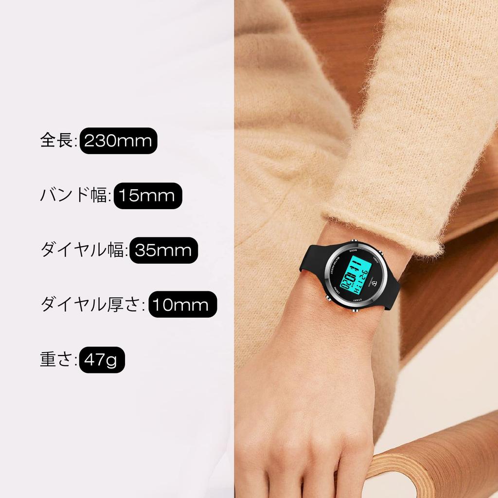 Digital Wristwatch for Women, Slim Design, Unisex, Stylish, Waterproof, Black, Simple, Sporty Watch with Multifunctional Features: Alarm/Date/Day/Stop