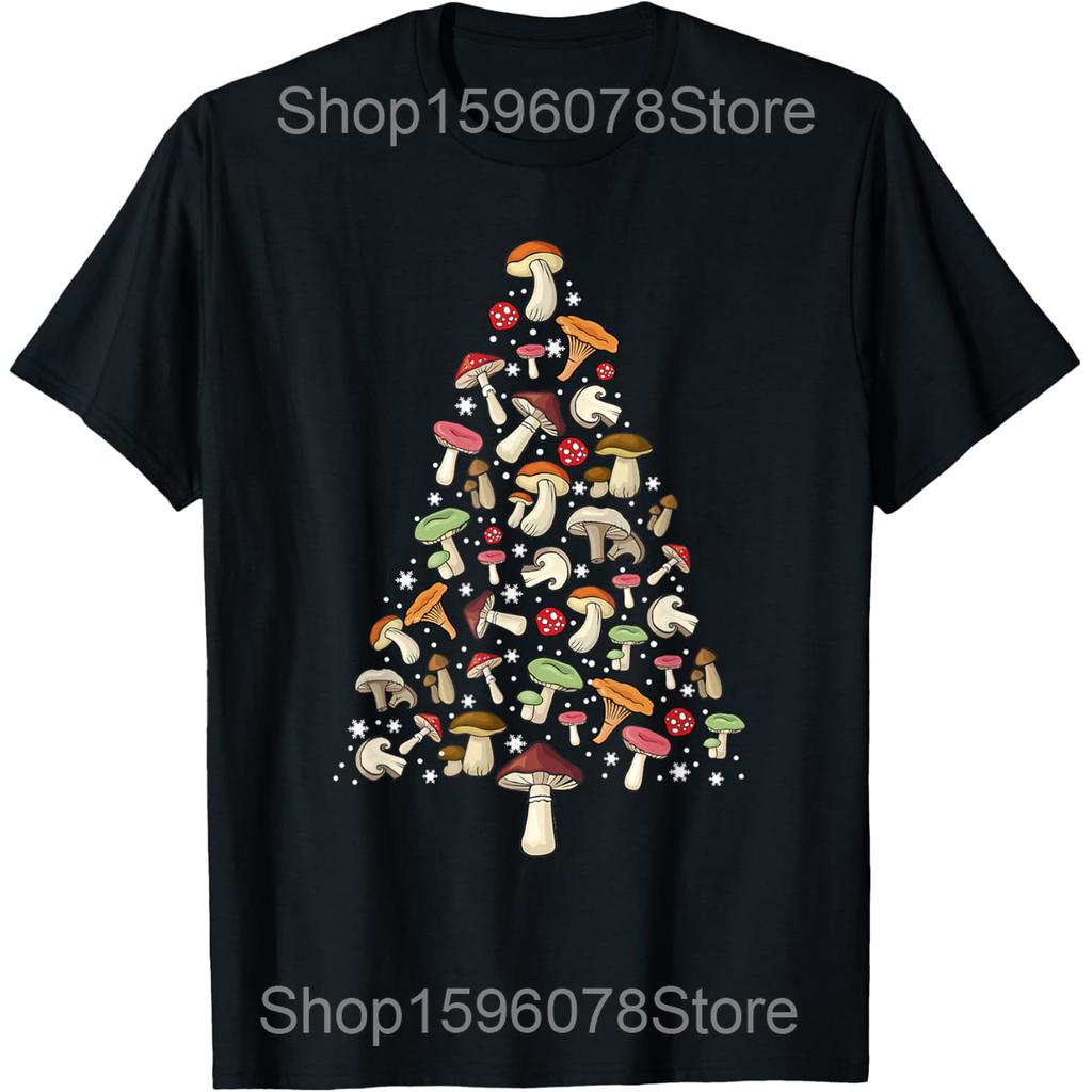 Mushroom Christmas Tree Merry Christmush Ugly Christmas T Shirts Cotton Humor Streetwear Tee Short Sleeve Unisex Loose Clothing