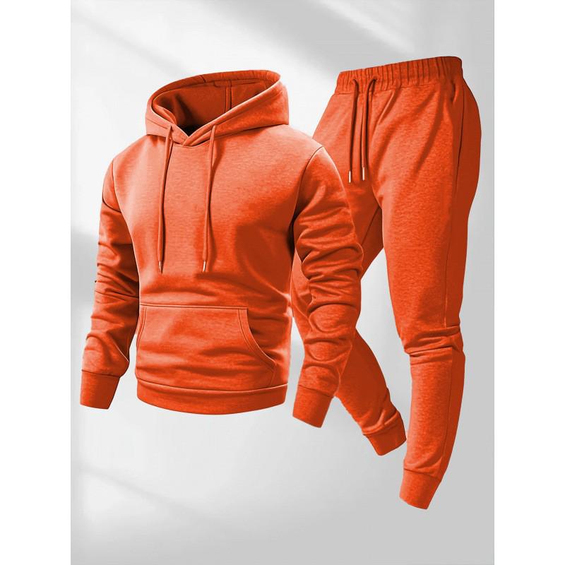 250g Men's Trendy Sports Hoodie & Sweatpants Set - Plain Color