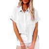 2025 Summer European & American Women's Solid Color Linen Short Sleeve Casual Loose Blouse
