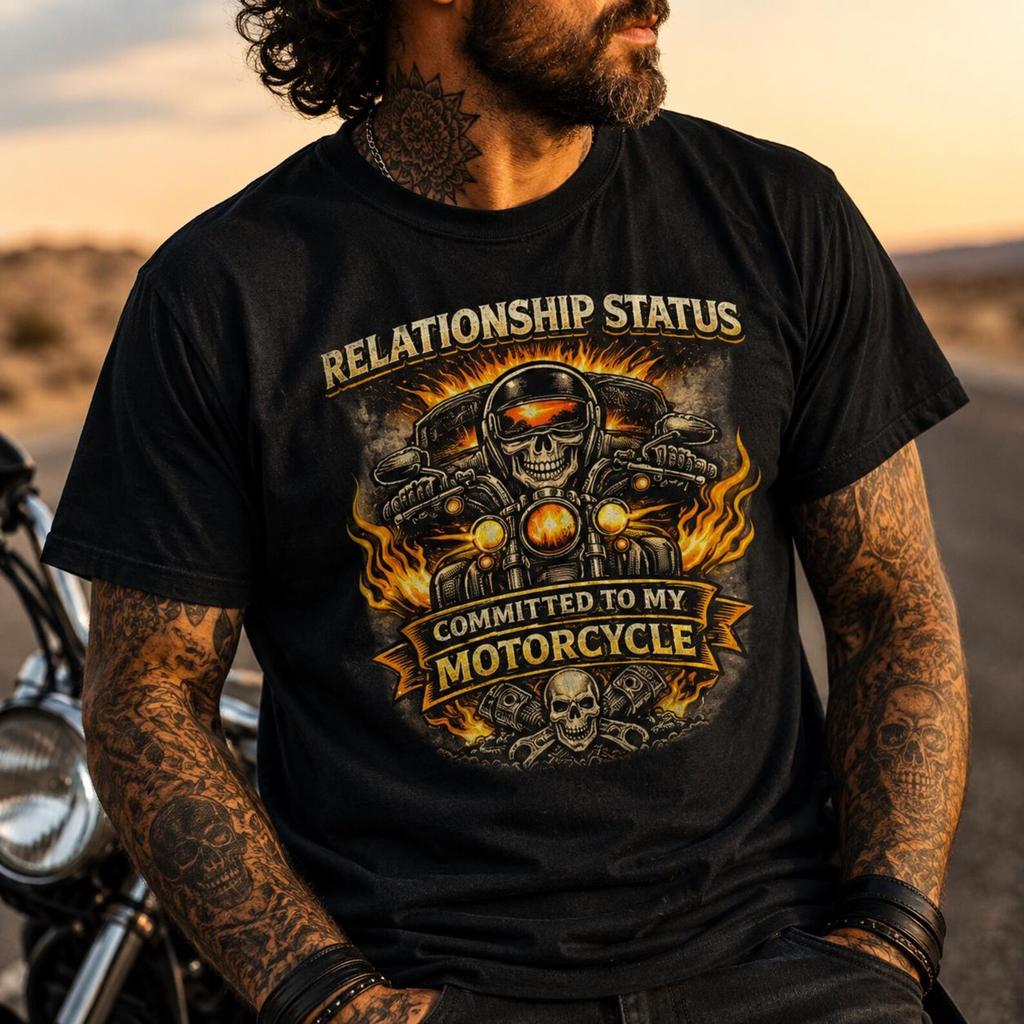 Funny Motorcycle Relationship Shirt, Relationship Status Committed To My Motorcycle Tee, Vintage Biker Gift for Riders