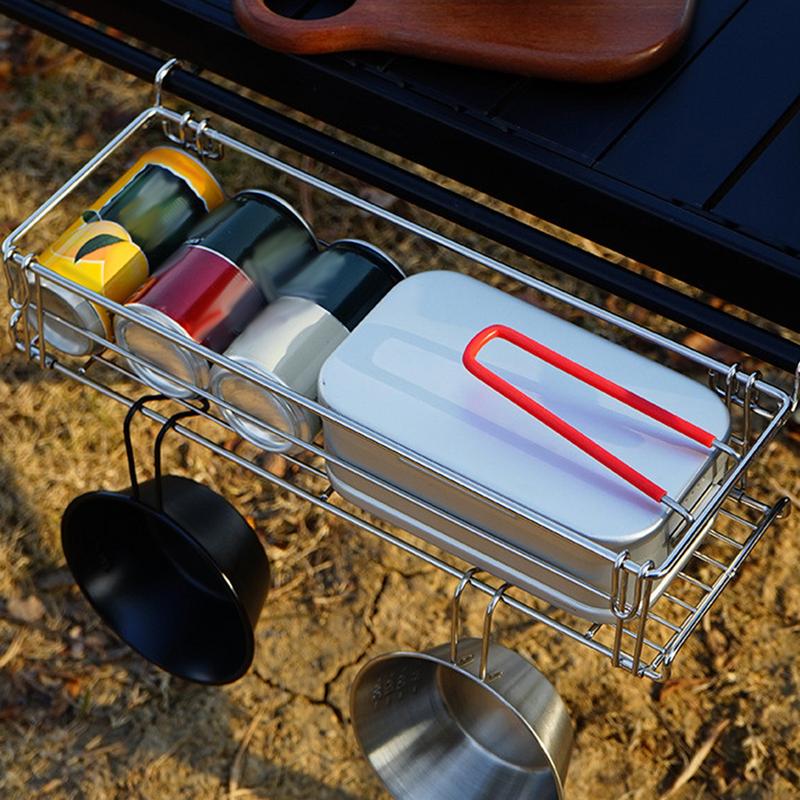 Folding Picnic Basket Side Shelf For Picnic Table Stainless Steel Organizer Portable Rack For Backpacking Kitchen BBQ Beach