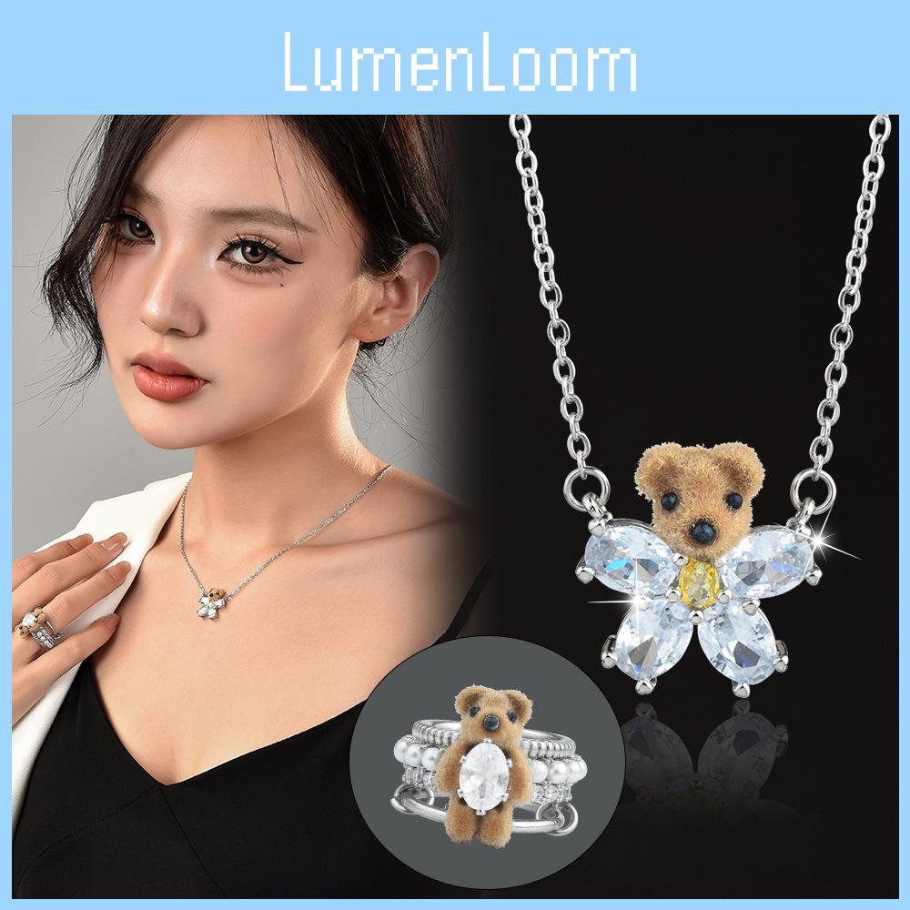 Bear Velvet Highend Necklace And Ring Set With Sparkling Gemstone Details For Ladies