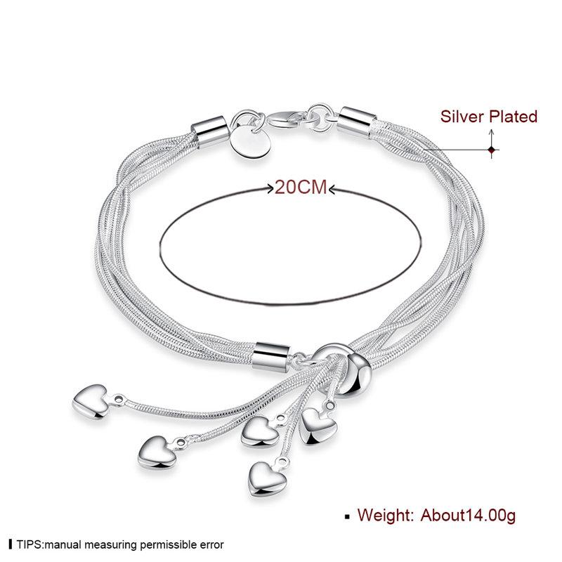 925 Silver Heart Tassel Bracelet 8 Inches Fashion Jewelry Gift for Women Party Accessories