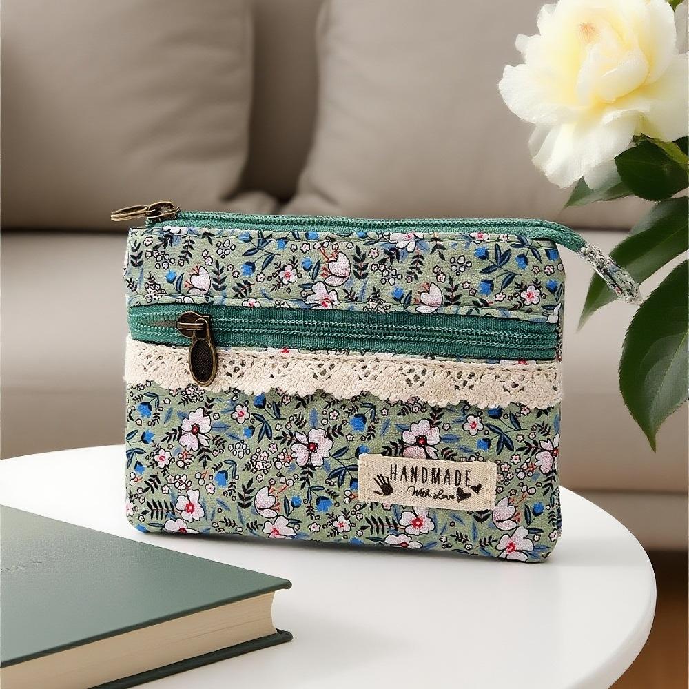 

Очаровательный мини-кошелек с цветочным узором, подходит для женщин, компактная многосекционная монетница на молнии