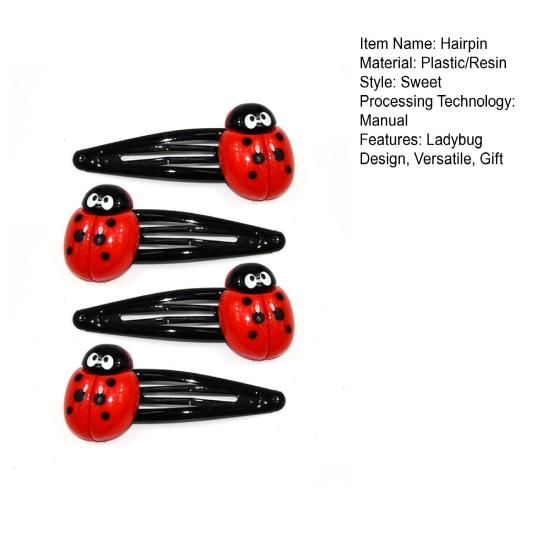 4 Stück Mädchen Haarspangen Marienkäfer Design Rutschfeste Schnapp-Haarspangen Kinder Haarnadeln Mädchen Rote Haaraccessoires