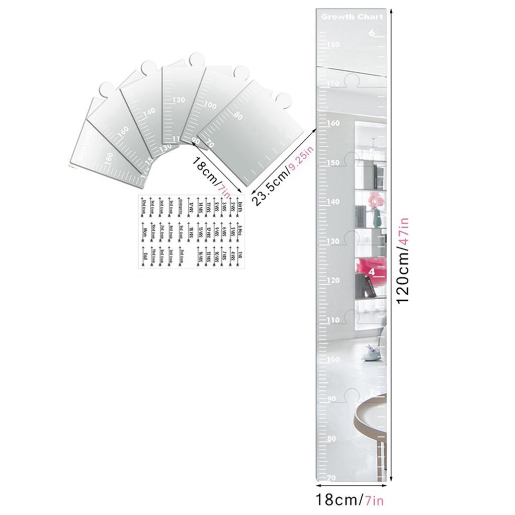BHBL Acrylic Height Measurement Wall Sticker Growth Chart Mirror Decor Ruler Scale 70-180cm 18x120cm