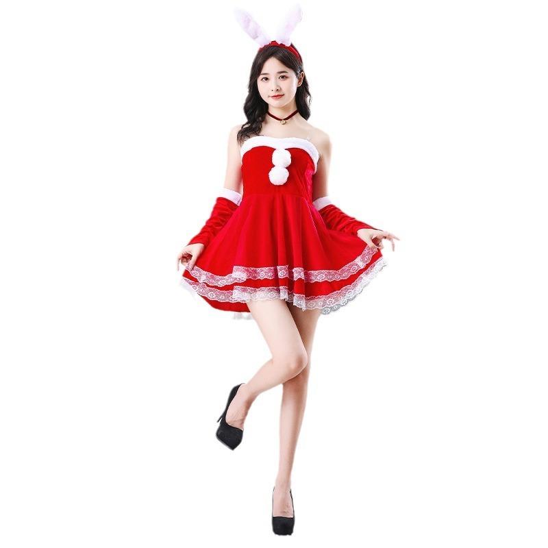 New Christmas Dress Female Adult Sexy Christmas Performance Costume Santa Claus Red Dress Performance Costume