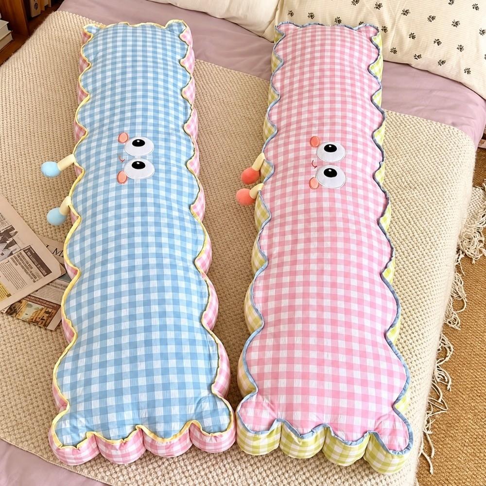 Cartoon Print Long Body Pillow Plaid Pattern Long Cushion Soft Side Sleeping Pillow Sofa