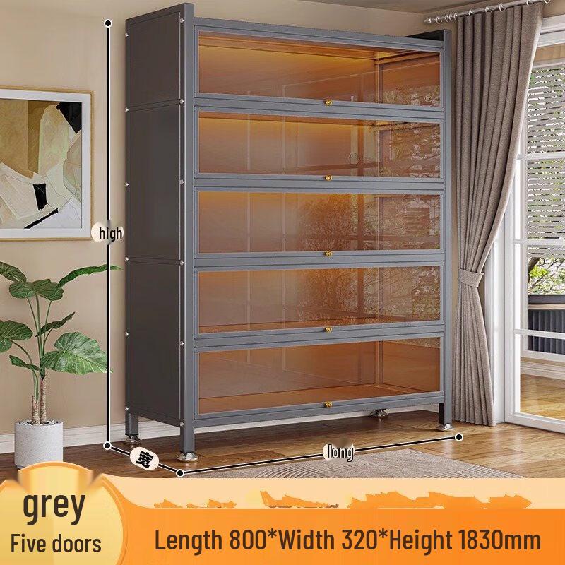 Shengbai Grey Bookshelf Storage Cabinet with Tempered Glass Doors