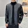 Men's Faux Leather Jacket Slim Fit Zipper Closure Jacket with Baseball Uniform Collar Autumn Winter Warm Jacket for Sports Office Party