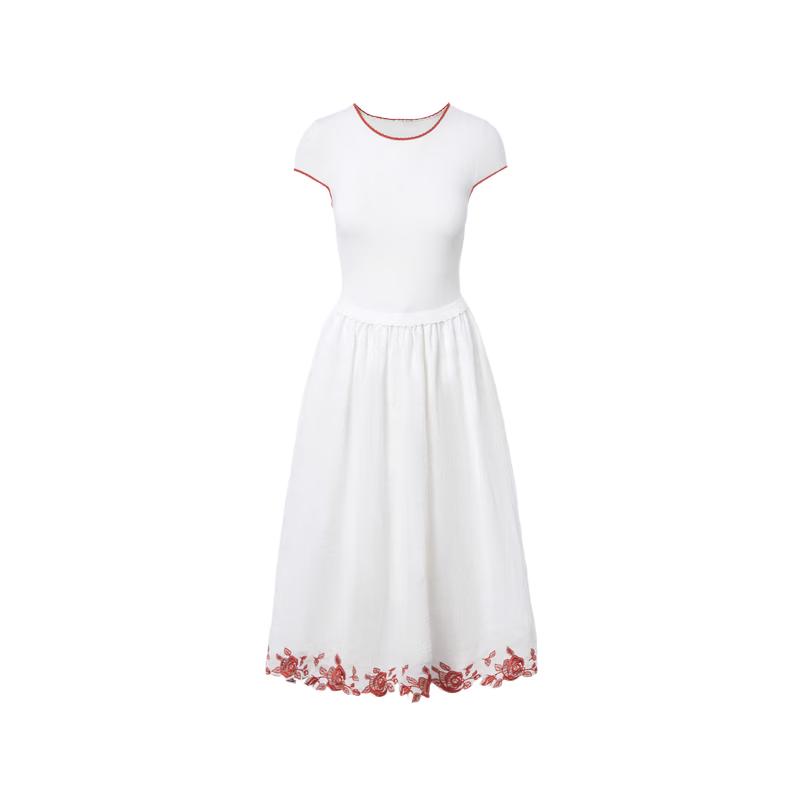 LANCY Rose Embroidery Color-block Knitted Dress XL