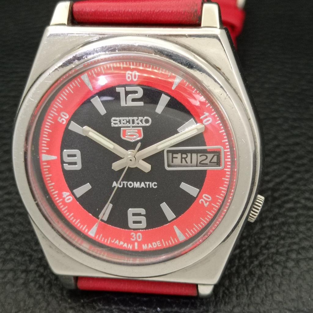 USED VINTAGE SEIKO 5 AUTOMATIC 7009A JAPAN MENS BLACK COLOR DIAL WATCH A433427-2 R116-a433427