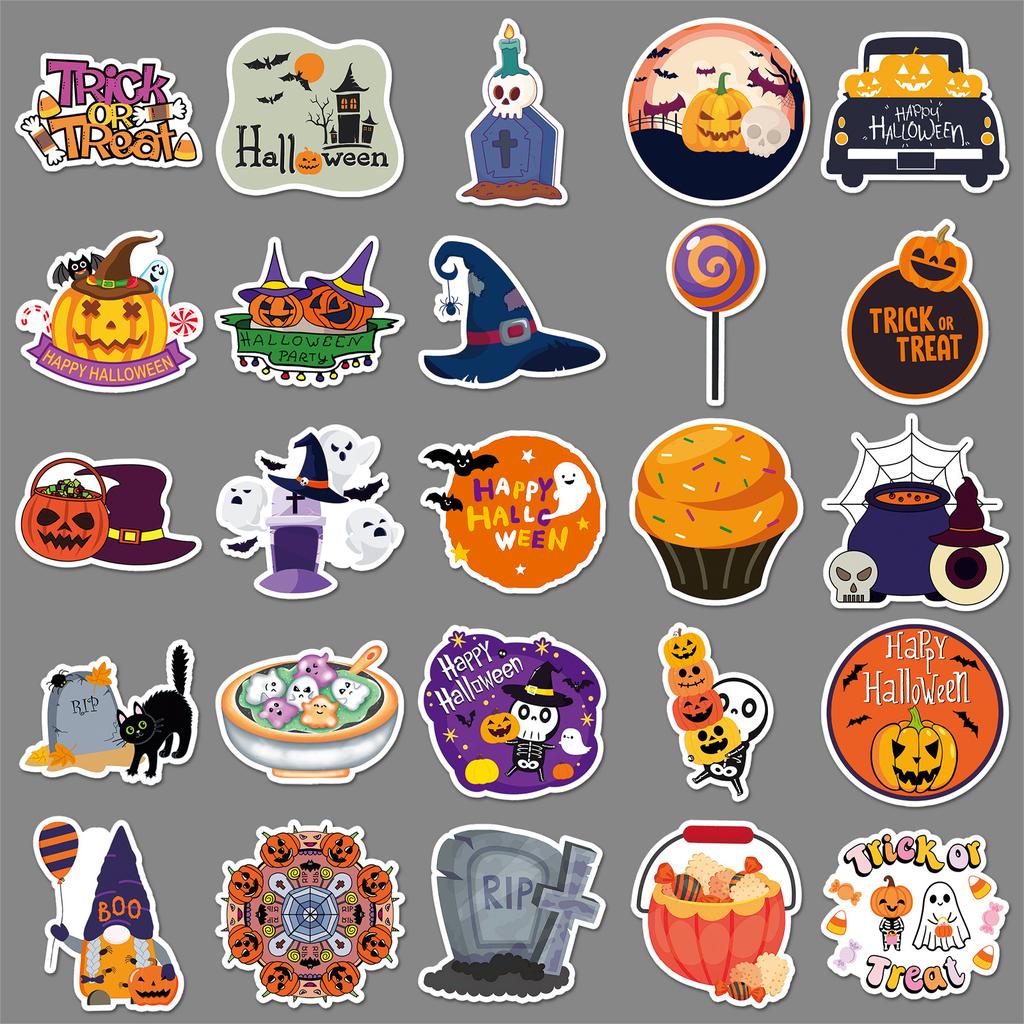 50 Halloween Graffiti Stickers Personalized Cartoon Horror Festival Decoration Mobile Phone Case Water Cup Creative Stickers