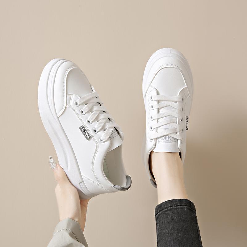 White PU Leather Women's Sneakers Fashion Breathable Flat Shoes Woman Soft Sole Walking Vulcanized Casual Sneaker Zapatos De Muj