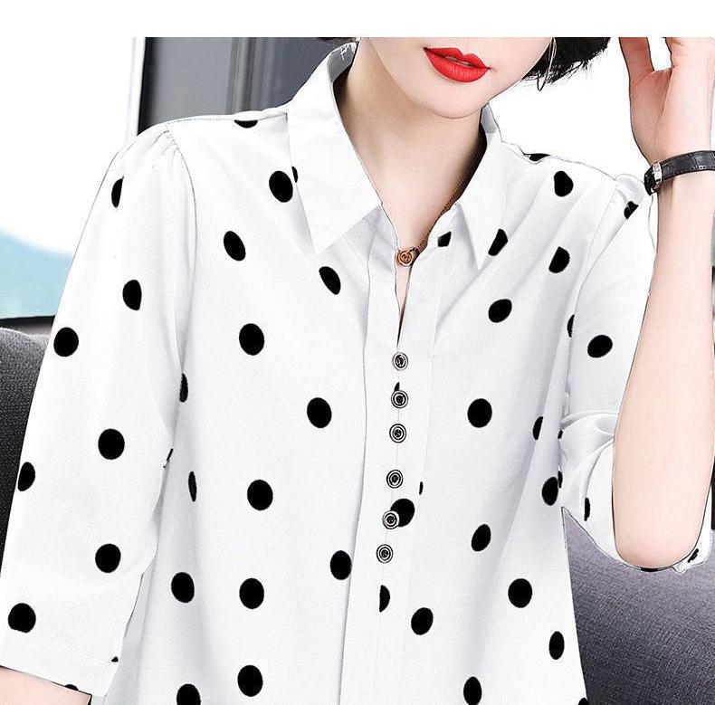 Polka Dot Shirt Women's New Summer Short Sleeved Bottoming Shirt Mom's Tshirt Half Sleeved Top S-5XL