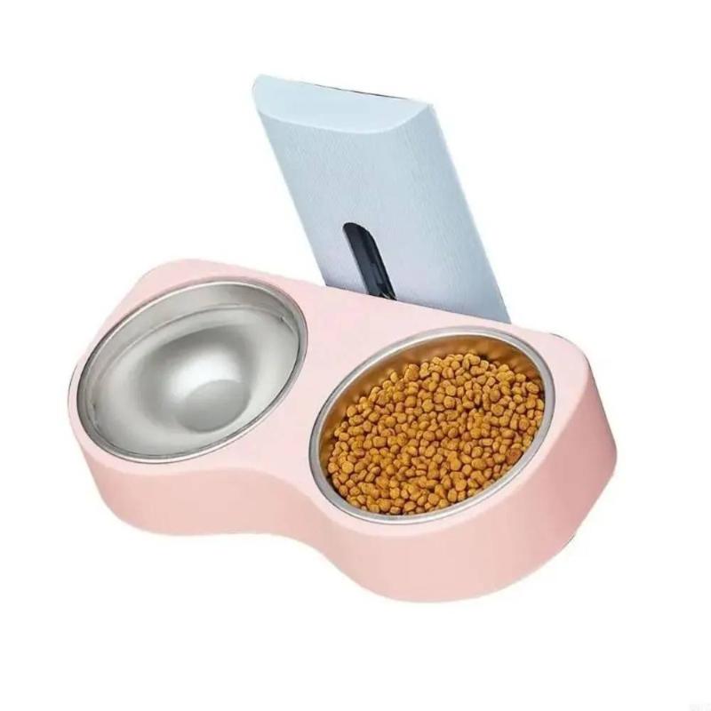 

Wall Mounted Cats Watering Bowl Space Saving Height Adjustable Dog Eatting Bowl Double Bowl Neck Protection Pet Feeding Bowl gray