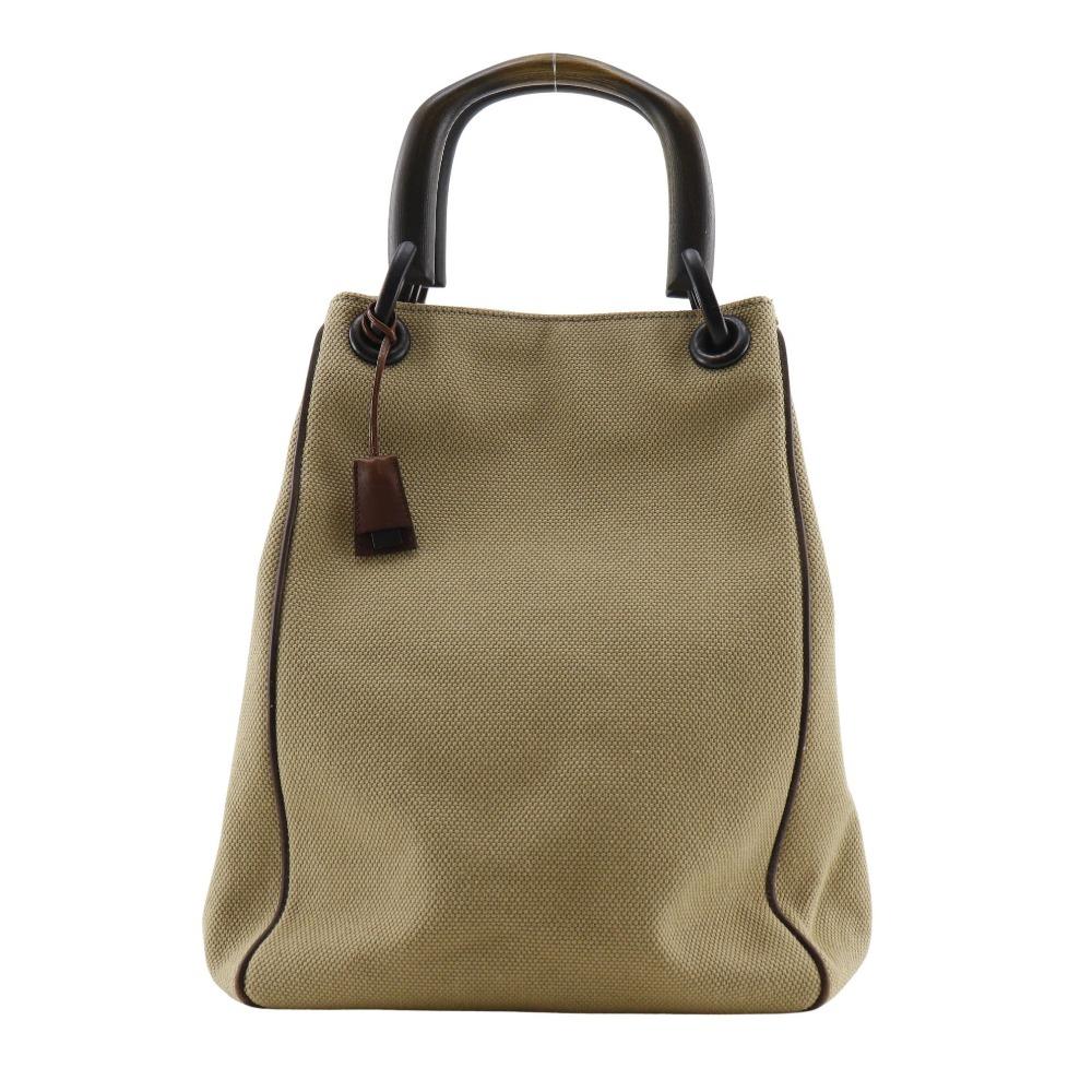 GUCCI Wood handle Handbag 106493 beige canvas Women Used