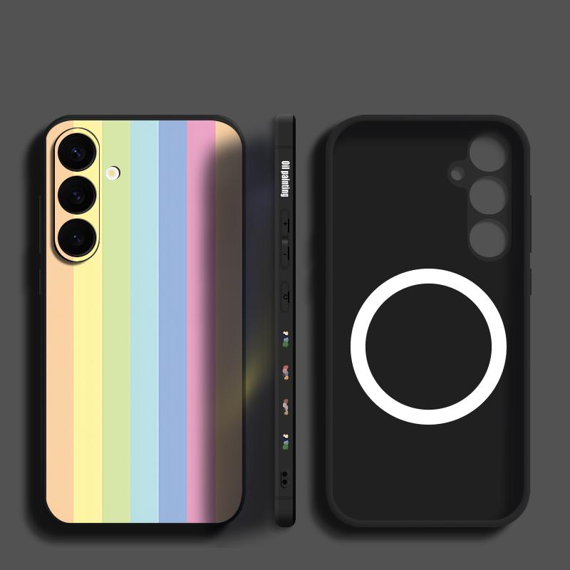 Rainbow Stripe Paint Box Print Case For Samsung Galaxy S26 Ultra S25 FE S24 S23 S22 Plus S21 FE Built-in Metal Plate Magnetic Silicone Cover