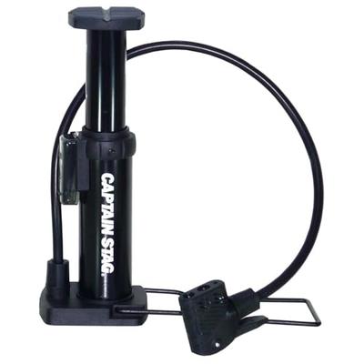 Captain Stag Y-3245, Negru, Pompă de podea, Pompă de picior Chibi 3, Fier, Compatibilă cu valvele British, American și Presta, Duze duble, Adaptor inclus,