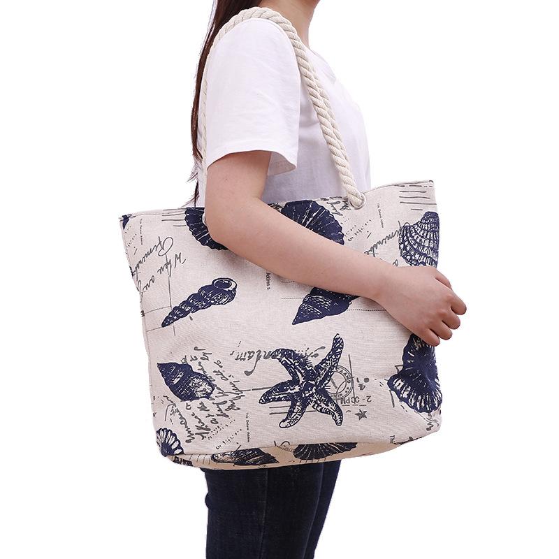 Vintage Print Schulter Tasche Casual Große Kapazität Leinwand frauen Tasche Koreanische Weibliche Tote Einkaufstasche