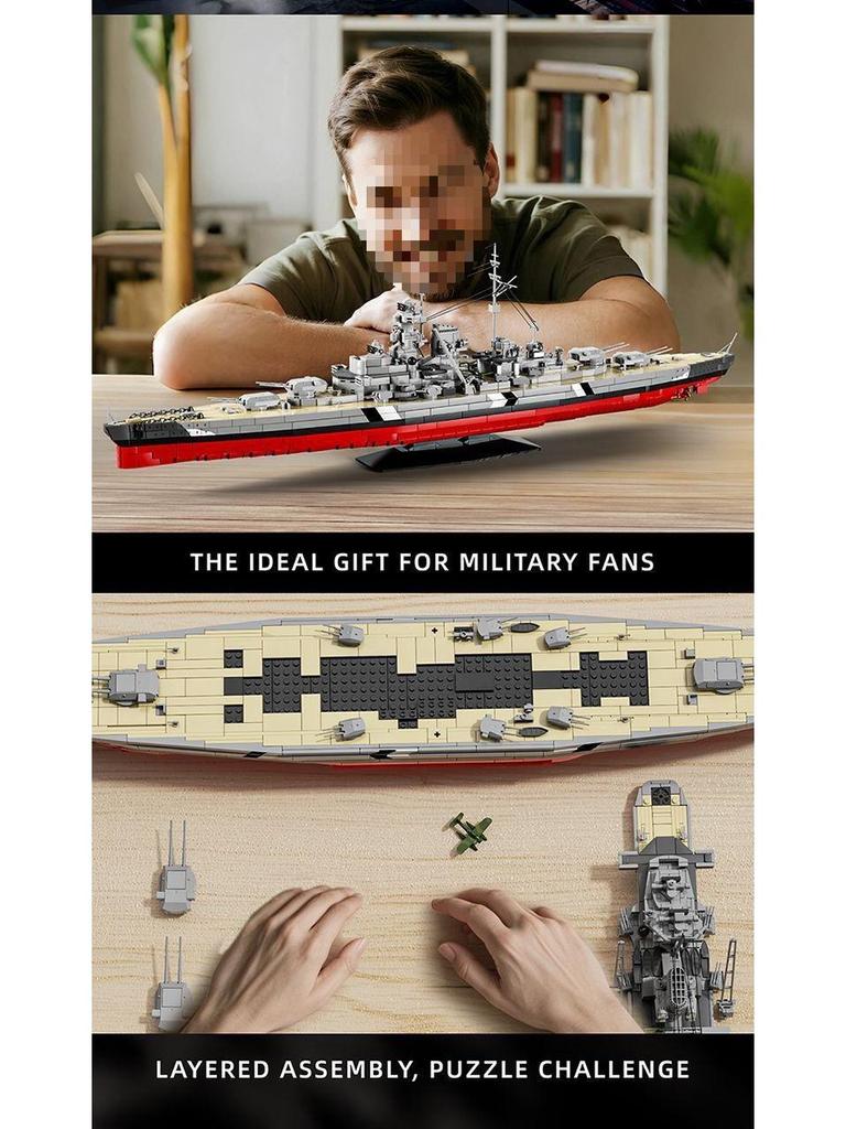 Compatible Bismarck Battleship Model Blocks - Military Assembly Toy for Boys