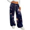 Women's Casual Christmas Print Loose Fit Straight Leg -Lined Pants with Elastic Waist for Winter