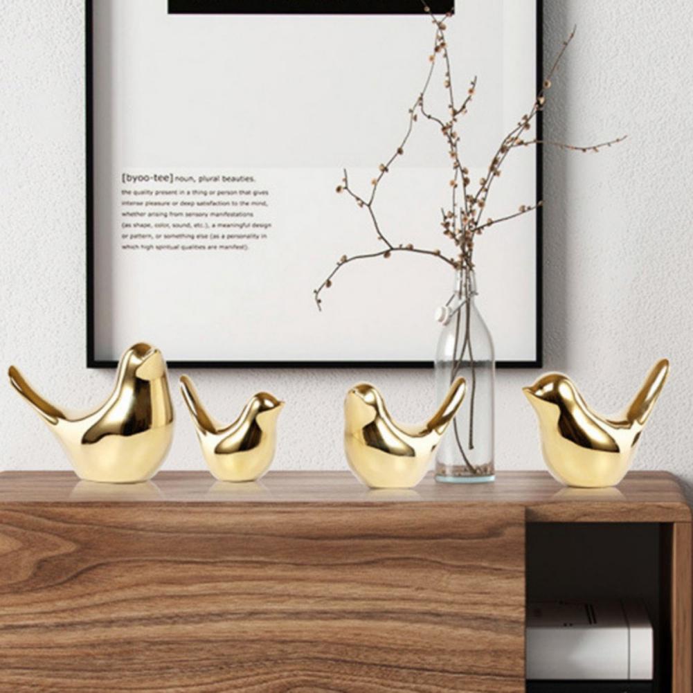 2pcs Ceramic Bird Ornaments Gold/Silver Color Blessing Birds Decoration