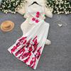 Miyake Pleated Two Pieces Skirt Suit Women 3D Flower Metal Batwing Sleeve High Stretch Blouse Tops + A-Line Maxi Skirt Sets