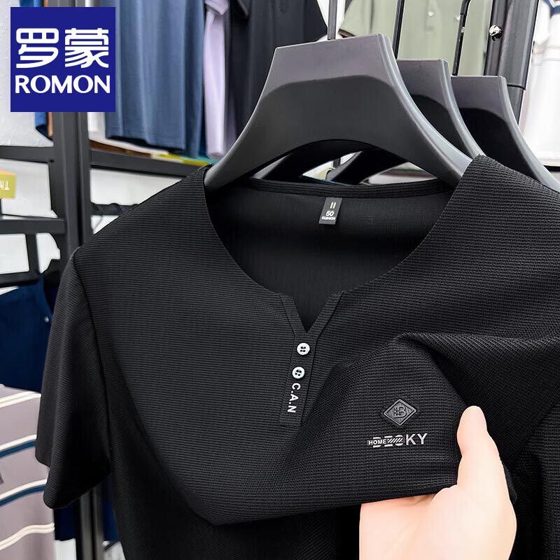 Romon Men s Ice Silk V-Neck Short Sleeve T-Shirt 54