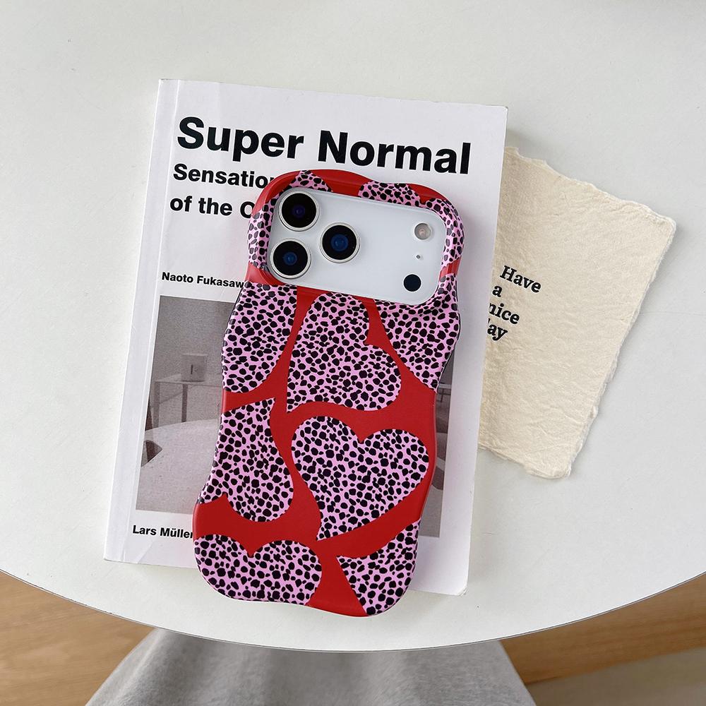 

2 IN 1 Cute Heart Leopard Pattern for IPhone 17 16 15 14 13 Pro Max Shockproof Protective Wave Edges Back Cover Case iPhone 13