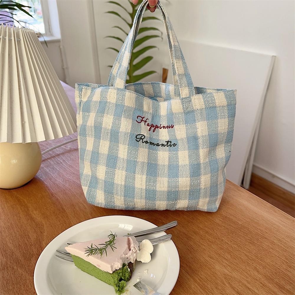 

Холщовая клетчатая большая сумка Клетчатая сумка для обеда Креативные сумки