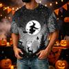 Men's Casual Corduroy Short Sleeve Lightweight Breathable Round Neck Shirt Halloween Print Design Suitable for Everyday Wear