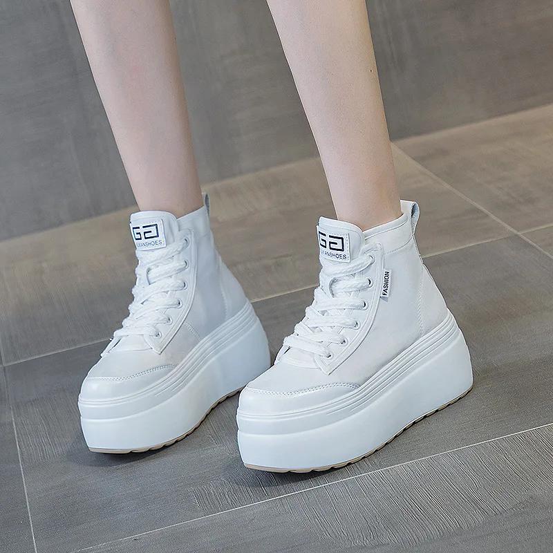 Fashion Thick-soled Small White Shoes Women 2024 Autumn /winter New Muffin High-top Shoes with Lace-up Fashion Casual Ankle Boots Trend