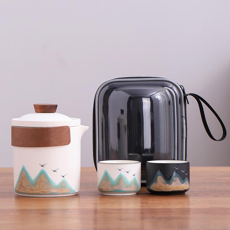 Coarse pottery Yuanshan Kuaike Cup camping portable outdoor travel tea set anti-scalding tea cup high-end business souvenir
