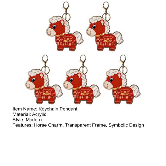 Yousheng 2026 Year of Horse Keychain Pendant Acrylic Red Horse Cartoon Design Metal Ring Key Chain with Happy New Year Blessings Backpack Schoolbag