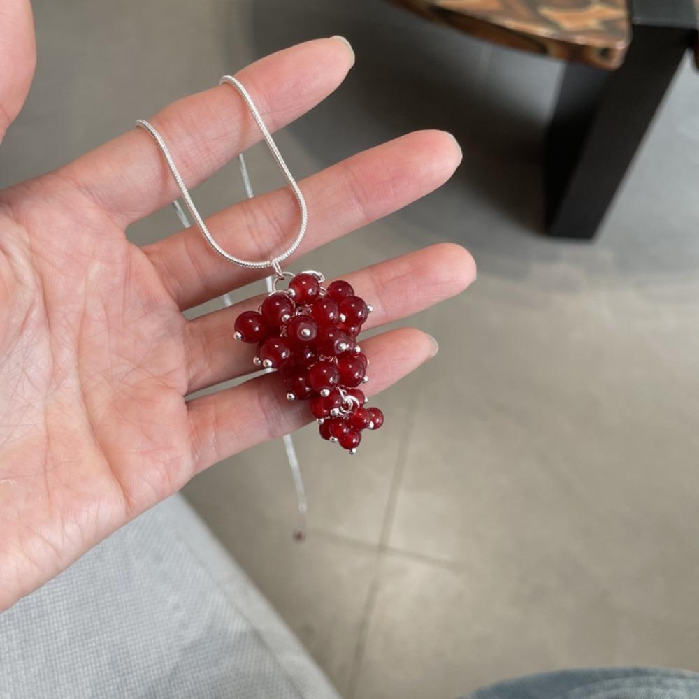Vintage Grapes Pendant Necklace Jewelry Pearl Grape Sweater Chain Grape Cluster Necklace  Gift