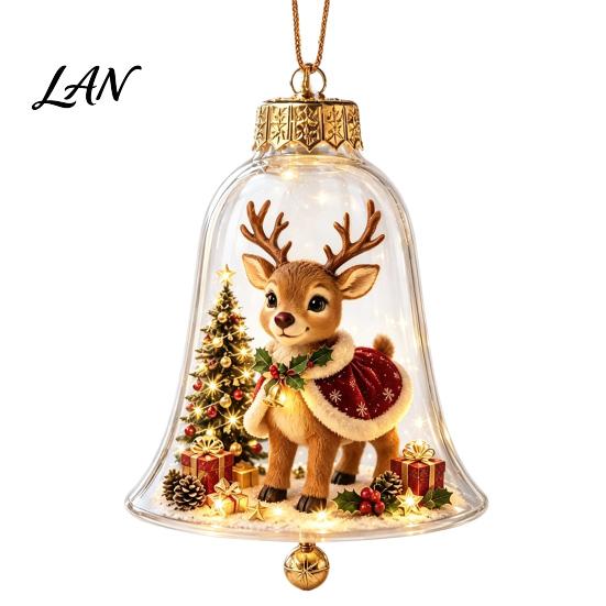 Layered Christmas Tree Ornament Sets 3D Bell Ornament, Winter Scene Clear Decoration with Santa Holiday Home Atmosphere Enhancements Snowman Reindeer