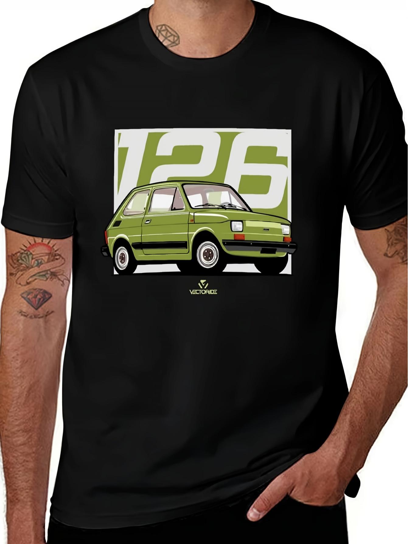 

Men S Retro 126 X1/9 Style Car Graphic T-Shirt- Slim Fit Short Sleeve T-Shirt with 126 Logo Print M
