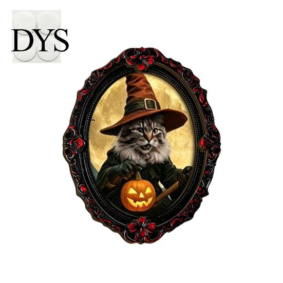 Wooden Animal Frame Ornament Halloween Pet Photo Decoration, with Adhesive Dot, Witch Hat Cat Dog Holiday Decoration Decor, Retro for Home Office