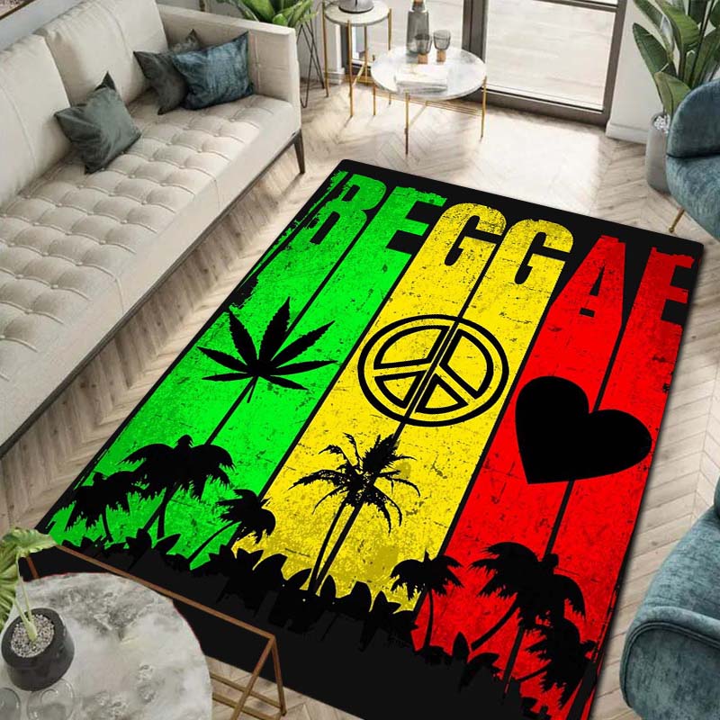 Bob Marley Music Print Flannel Area Rug Non‑Slip Floor Mat For Couch Bedroom Game Room Living Room Home Holiday Decor Gift