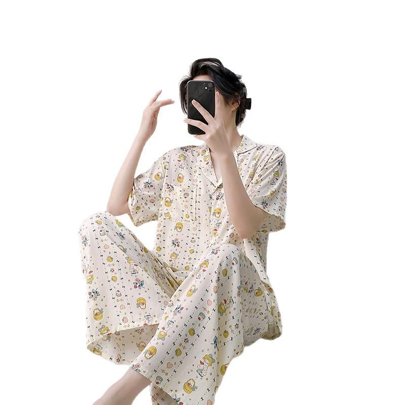 Cotton and silk pajamas women's summer thin short-sleeved plus size Internet celebrity suit can be worn outside spring and autumn new Chinese